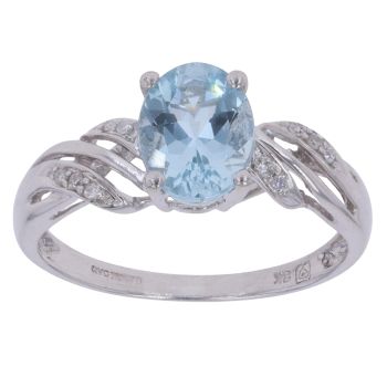 9ct White Gold 0.05ct Diamond and Aquamarine Single Stone Ring