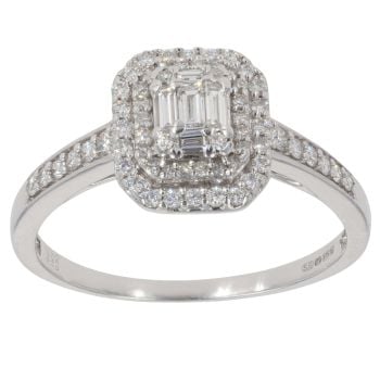 9ct White Gold 0.53ct Baguette And Brilliant Cut Diamond Cluster Ring