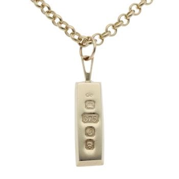 9ct Yellow Gold Ingot Pendant And Chain 18"