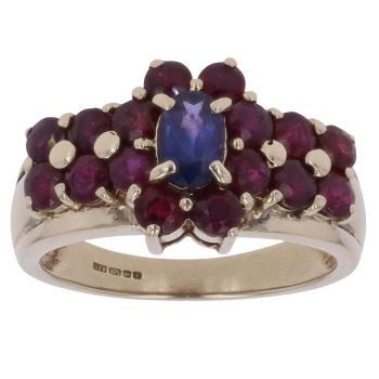 9ct Yellow Gold Ruby and Sapphire Cluster Ring