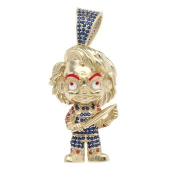 9ct Yellow Gold Multi Gemstone Chucky Figure Pendant