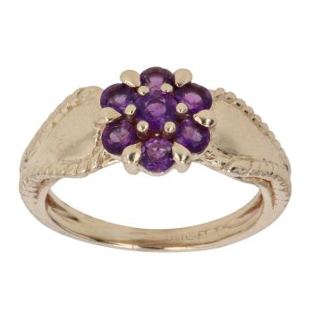 9ct Yellow Gold Amethyst Cluster Ring