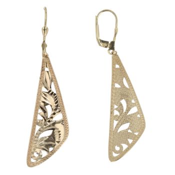14ct Yellow Gold Patterned Drop Earrings