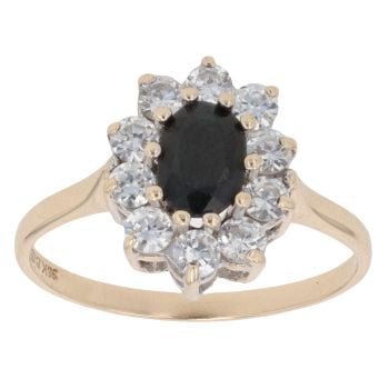 9ct Yellow Gold Cubic Zirconia And Sapphire Cluster Ring