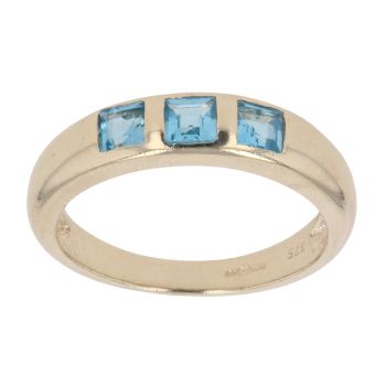 9ct Yellow Gold Blue Topaz Three Stone Ring