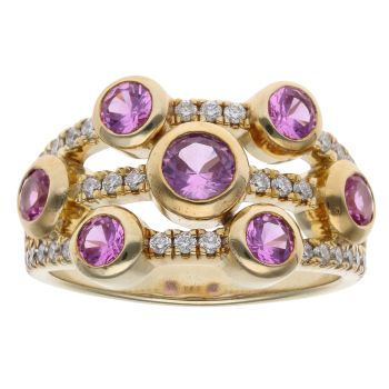 9ct Yellow Gold 0.40ct Brilliant Cut Lab Grown Diamond and Pink Gemstone Fancy Ring