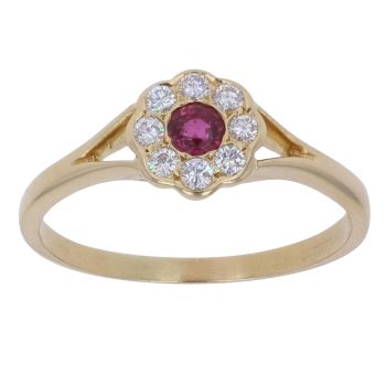 18ct Yellow Gold 0.20ct Brilliant Cut Diamond and Ruby Cluster Ring