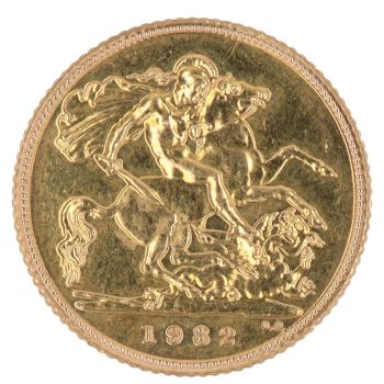 1982 Elizabeth II Decimal Portrait UK Half Sovereign Coin