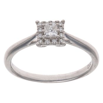 9ct White Gold 0.24ct Princess and Brilliant Cut Diamond Cluster Ring