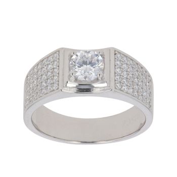 Silver Cubic Zirconia Signet Ring By Icesia