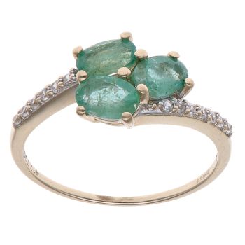 9ct Yellow Gold Emerald and Cubic Zirconia Three Stone Ring