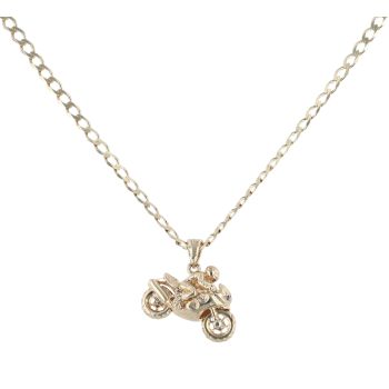 9ct Yellow Gold Blue Gemstone Motorbike Pendant and Chain 18"