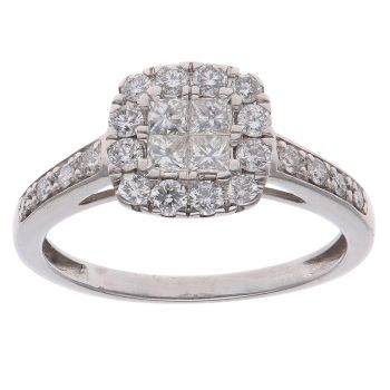 18ct White Gold 0.87ct Brilliant and Princess Cut Diamond Cluster Ring