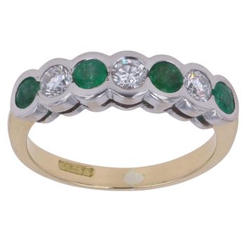 18ct Yellow Gold 0.33ct Brilliant Cut Diamond and Emerald Ring
