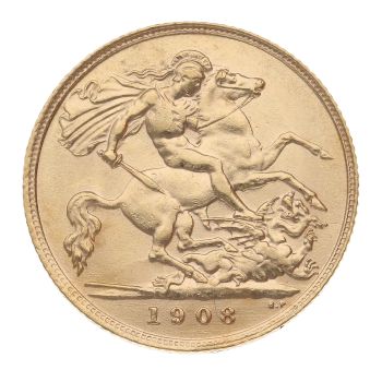 1908 Edward VII Large Head UK Half Sovereign Coin