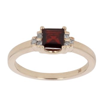 9ct Yellow Gold 0.04ct Diamond And Created Garnet Single Stone Ring