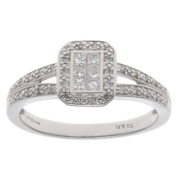 18ct White Gold 0.33ct Princess And Brilliant Cut Diamond Cluster Ring