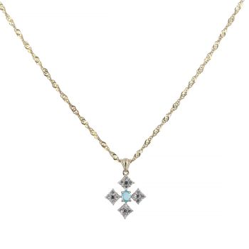 9ct Yellow Gold Cubic Zirconia and Blue Gemstone Cross Pendant and Chain 18"