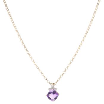 9ct Yellow Gold 0.02ct Diamond And Amethyst Pendant And Chain 20"