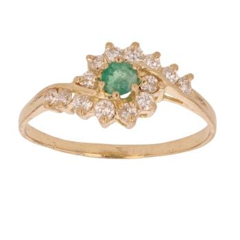 18ct Yellow Gold Cubic Zirconia and Emerald Twist Ring