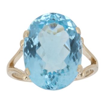 9ct Yellow Gold Blue Topaz Greek Key Single Stone Ring