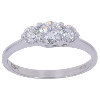 18ct White Gold 1.00ct Brilliant Cut Diamond Trilogy Ring