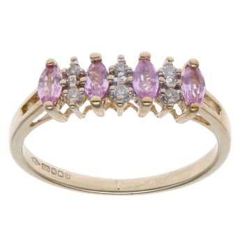9ct Yellow Gold 0.05ct Brilliant Cut Diamond and Pink Sapphire Fancy Ring