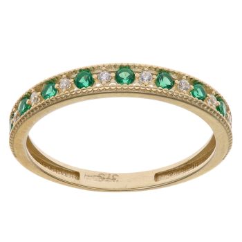 9ct Yellow Gold Cubic Zirconia and Green Gemstone Eternity Ring