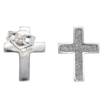 Silver Moon Dust Cross Stud Earrings