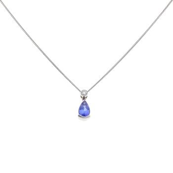 18ct White Gold 0.10ct Diamond And Tanzanite Pendant And Chain 16"