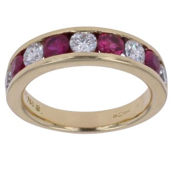 18ct Yellow Gold 0.80ct Brilliant Cut Diamond and Ruby Ring