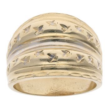 9ct Yellow And White Gold Diamond Cut Domed Ring