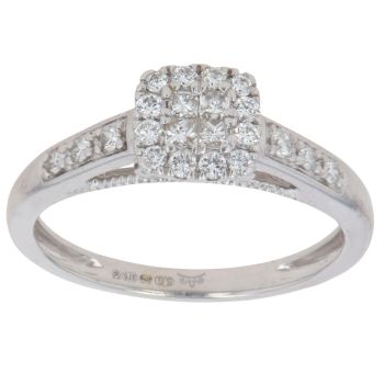 9ct White Gold 0.33ct Princess And Brilliant Cut Diamond Cluster Ring