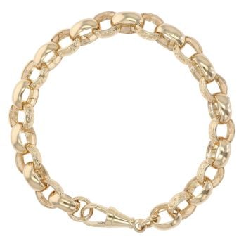 9ct Yellow Gold Patterned and Plain Belcher Bracelet 9"