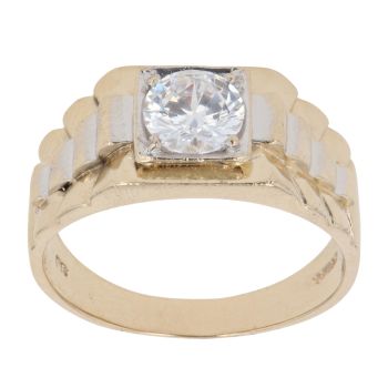 9ct Yellow and White Gold Cubic Zirconia Signet Ring