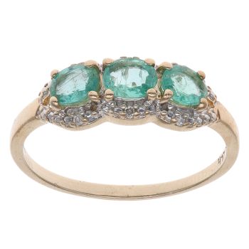 9ct Yellow Gold 0.05ct Diamond and Emerald Triple Cluster Ring