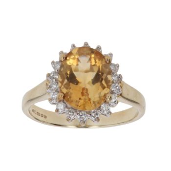 9ct Yellow Gold 0.20ct Brilliant Cut Diamond and Citrine Cluster Ring