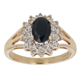 9ct Yellow Gold 0.20ct Diamond and Sapphire Cluster Ring