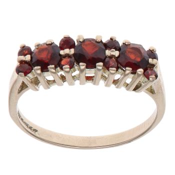 9ct Yellow Gold Garnet Cluster Riing