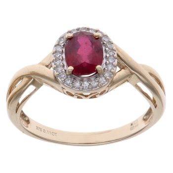 9ct Yellow Gold 0.11ct Diamond and Ruby Cluster Ring