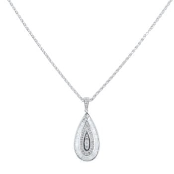 9ct White Gold 0.50ct Baguette And Brilliant Cut Diamond Cluster Pendant And Chain 20"