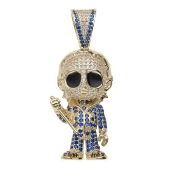 9ct Yellow Gold Blue and White Gemstone Michael Myers Figure Pendant