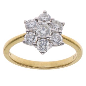 18ct Yellow Gold 1.24ct Brilliant Cut Diamond Daisy Cluster Ring
