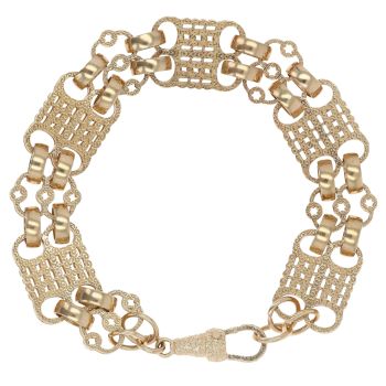 9ct Yellow Gold Patterned Stars and Bars Bracelet 8.5"