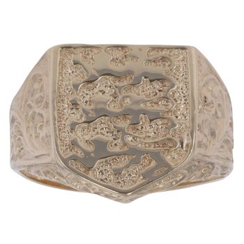 9ct Yellow Gold England Three Lions Shield Ring