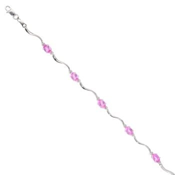 9ct White Gold Created Pink Sapphire and Diamond Bracelet 7"