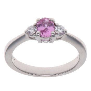 Platinum 0.15ct Diamond and Pink Sapphire Three Stone Ring