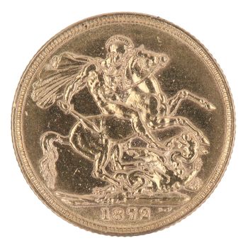1872 Victoria Young Head UK Full Sovereign Coin