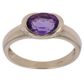 9ct Yellow Gold Amethyst Single Stone Ring