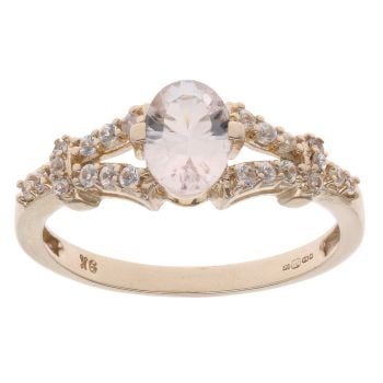 9ct Yellow Gold Cubic Zirconia and Morganite Ring